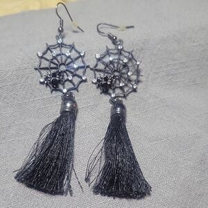 🕸Goth Glam 🖤Sparkly Spiderweb Black Tassel Earrings🕸